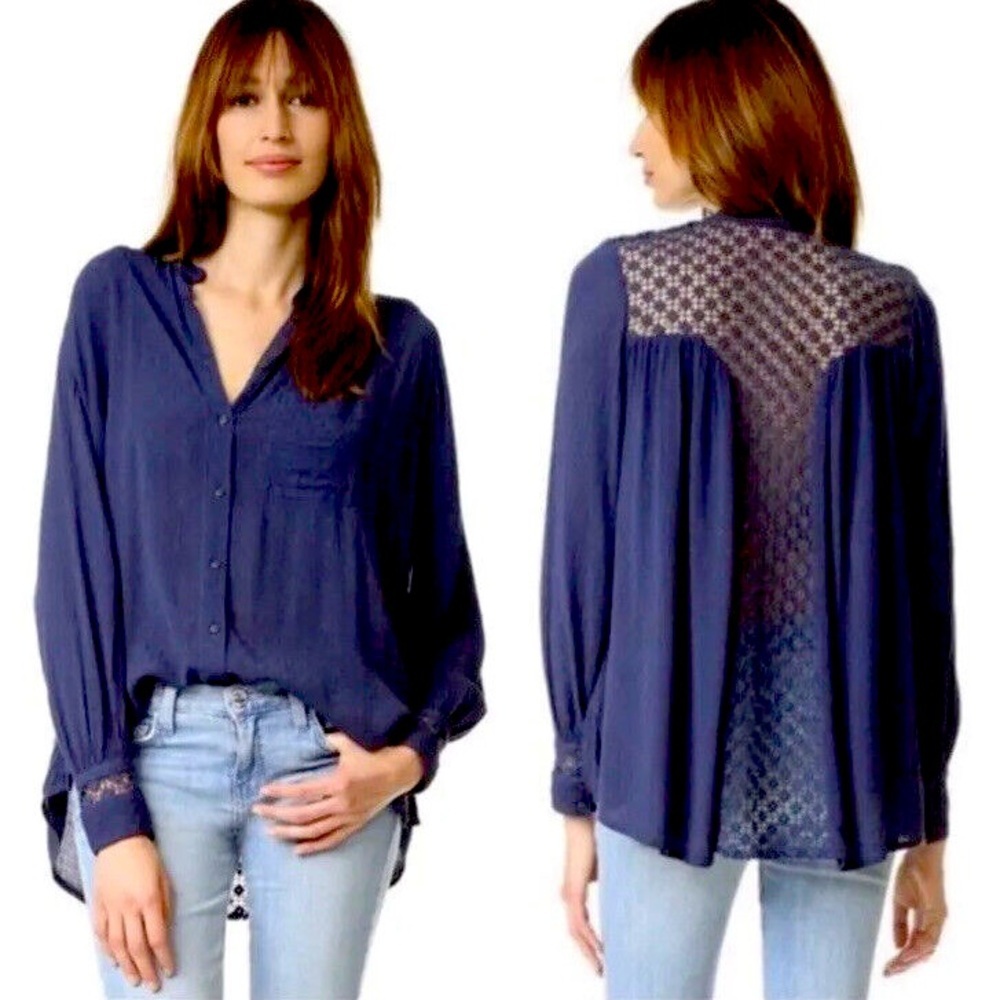 Free People The Best Blouse Gauzy Crinkle High-Low Top, Size XS